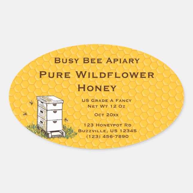 Bienenstück mit Honeycomb-Background Custom Ovaler Aufkleber (Vorderseite)