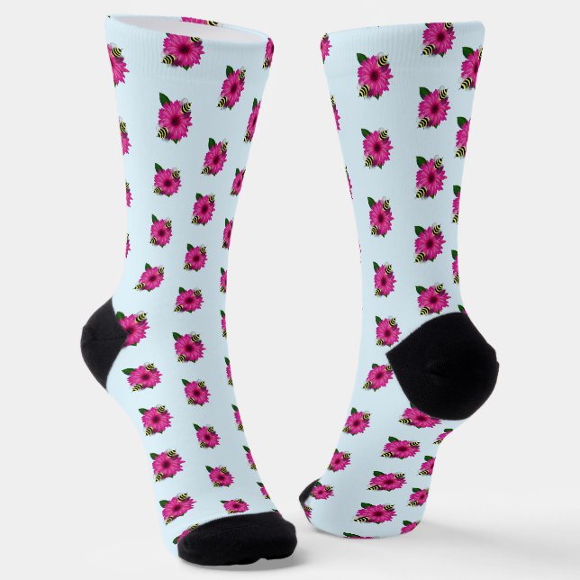 Bienenstufe am Mittag auf rosa Blume Socken (Gewinkelt)