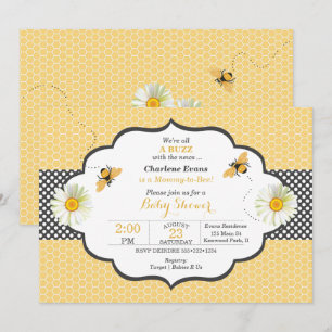 Bienenthema Honeycomb Gold & Gray Polka Dot Einladung