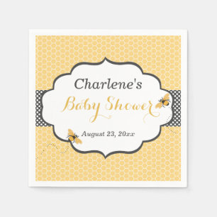 Bienenthema Honeycomb Gold & Gray Polka Dot Serviette