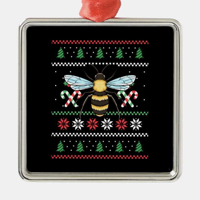 Bienentierbeere Ugly Christmas Ornament Aus Metall (Vorne)