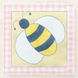 Bienentrio mit Blume Glasuntersetzer<br><div class="desc">Ein Trio Bienen befruchtet wunderschöne Blume in diesem phantastischen Werk von Megan Meagher. Dieser getäfelte Druck hat einen rosa karierten Tischrand. Bestelle noch heute!</div>