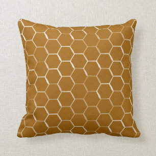 Bienenwaben-Bienenstock-Hexagon-Muster im Karamell Kissen