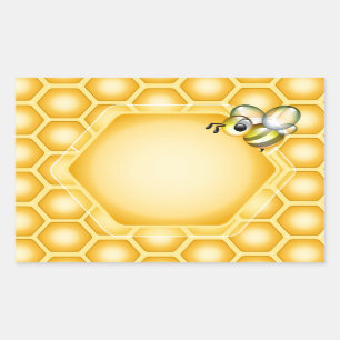 Bienenwabenhintergrund mit einer niedlichen rechteckiger aufkleber
