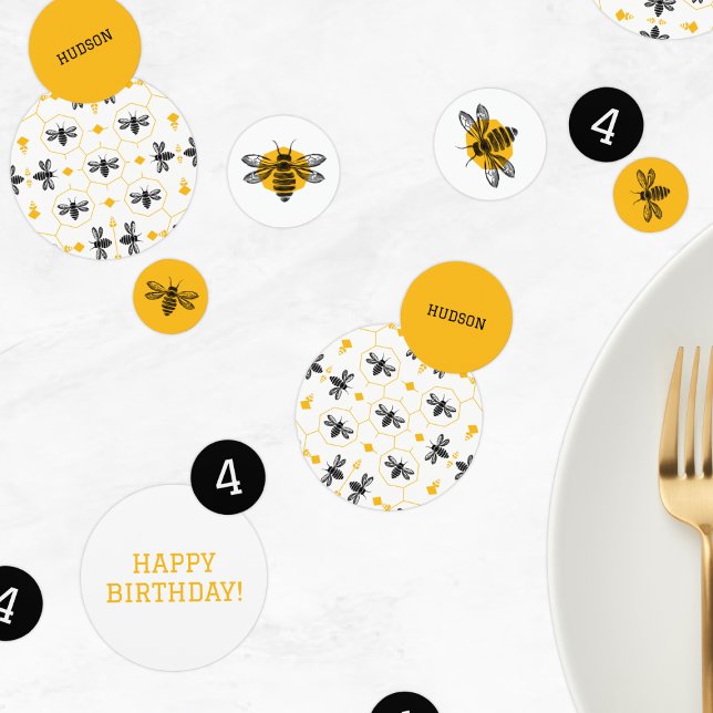 Bienenwabenkraut Gelbe Schwarze Kinder 4. Geburtst Konfetti (Bee Honeycomb Yellow Black Kids 4th Birthday Party Confetti)