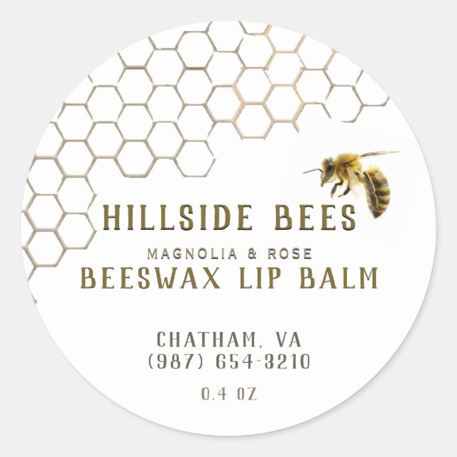 Bienenwachs-Balsam-Etikett mit Honigwabe & Biene Runder Aufkleber (Vorderseite)