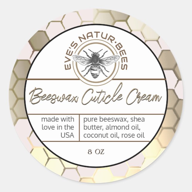 Bienenwachs-Cuticle-Cream-Bee-Apiary-Logo Honeycom Runder Aufkleber (Vorderseite)
