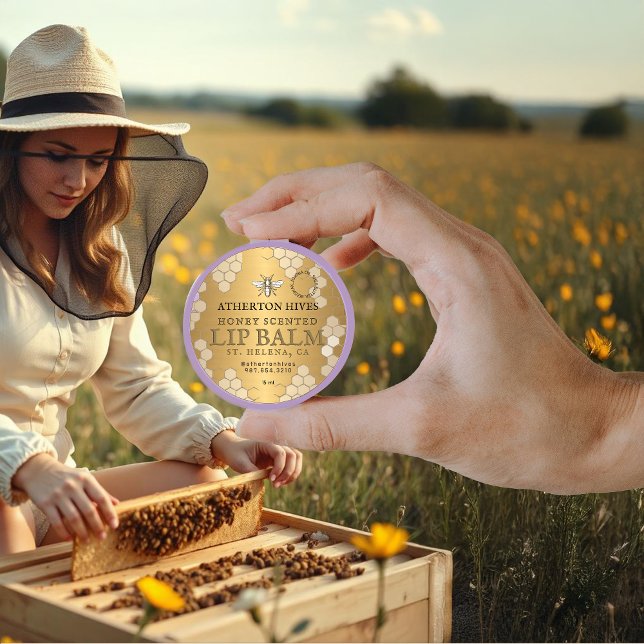 Bienenwachs Lip Balm Gold Honeycomb Heraldic Bee Runder Aufkleber (Von Creator hochgeladen)