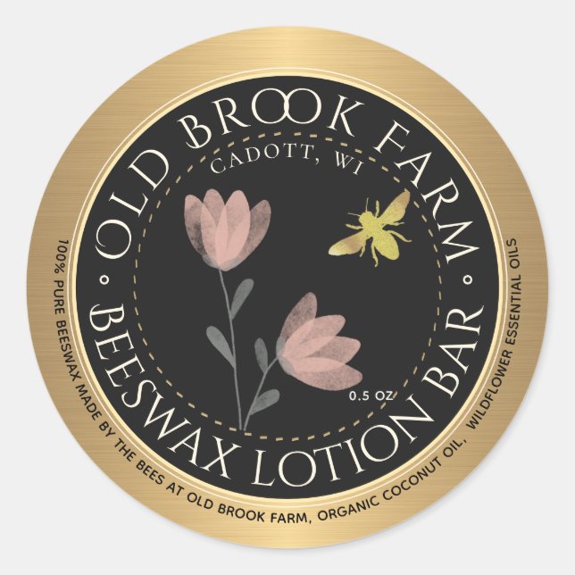Bienenwachs-Lip Balm Schwarze Blume Runder Aufkleber (Vorderseite)