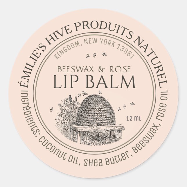Bienenwachs-Lippenbalsam-Mini-Etikett mit Skep und Runder Aufkleber (Vorderseite)