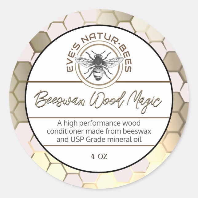 Bienenwachs Wood Polish Bee Apiary Logo Honeycomb Runder Aufkleber (Vorderseite)