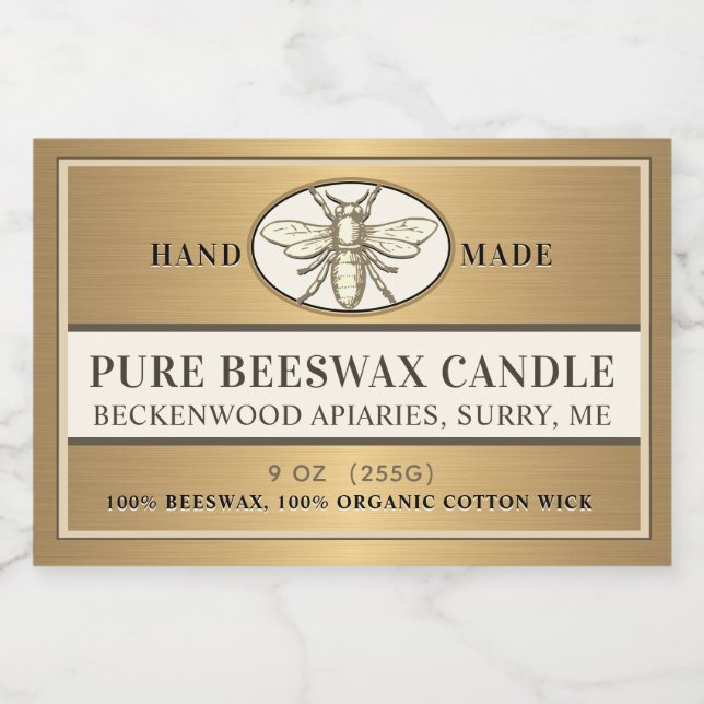Bienenwachskandle-Label Heraldic Bee Metallic Gold Lebensmitteletikett (Einzelnes Label)