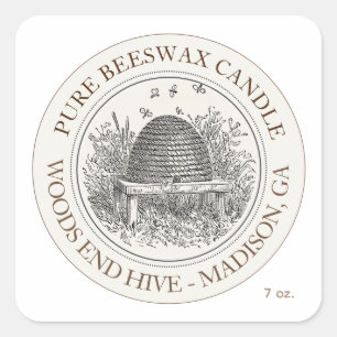 Bienenwachskandle Skep mit Bienen Elfenbein Quadratischer Aufkleber