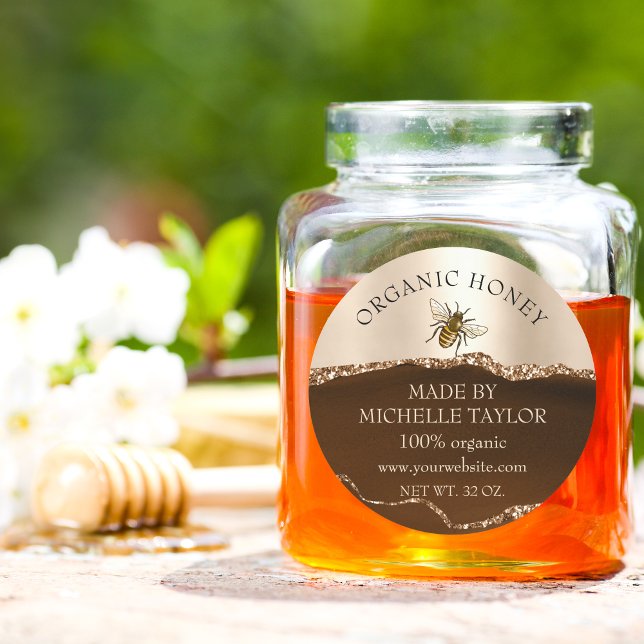 Bienenzucht Honigbienen-Honigwabenkraut Runder Aufkleber (gold and brown honey label)