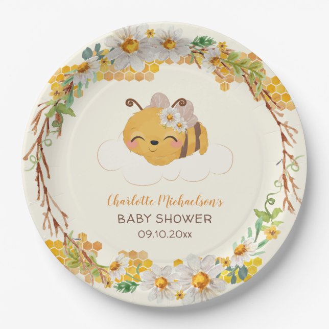 Bienenzüschdusche Floral Honeycomb Pappteller (Vorderseite)