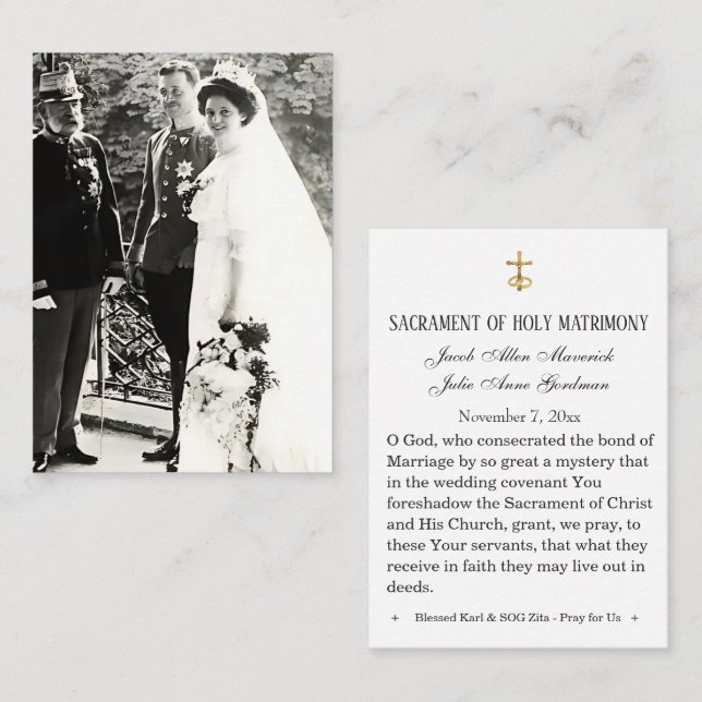 Bienheureux Karl & Zita Mariage Carte Sainte (Devant / Derrière)