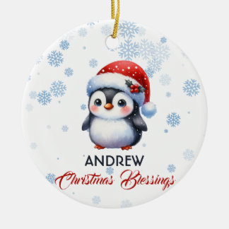 Bienheureux Noël Pingouin mignon Ornement