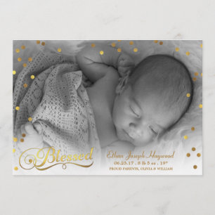 Bienheureux Photo Gold Confetti Faire-part de nais