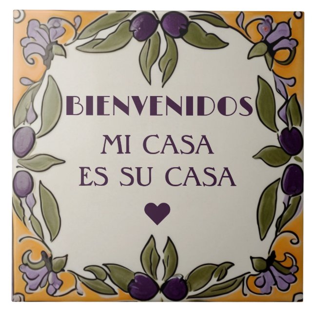 Bienvenidos Mi Casa Es Su Casa Black Olive Welcome Fliese (Vorderseite)