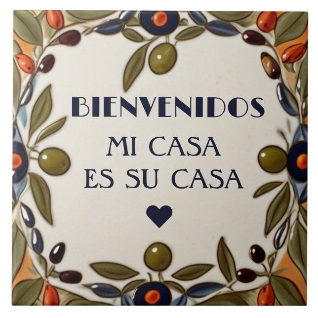 Bienvenidos Mi Casa Es Su Casa Green Olive Welcome Fliese (Vorderseite)