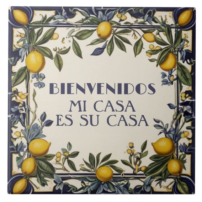 Bienvenidos Mi Casa Es Su Casa Lemons Welcome Sign Fliese (Vorderseite)