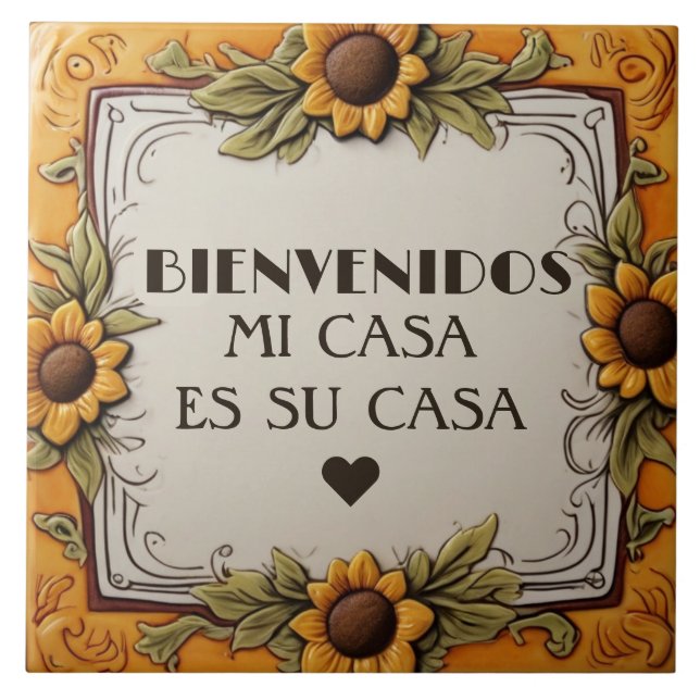 Bienvenidos Mi Casa Es Su Casa Yellow Sunflower Fliese (Vorderseite)
