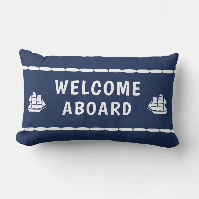 Bienvenue à bord des bateaux blancs Coussin Lumbar (Recto)