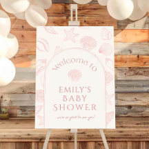 Bienvenue à la baby shower côtière coquillage rose