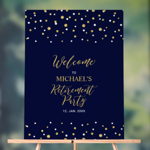 Bienvenue à la fête de retraite avec confettis dor