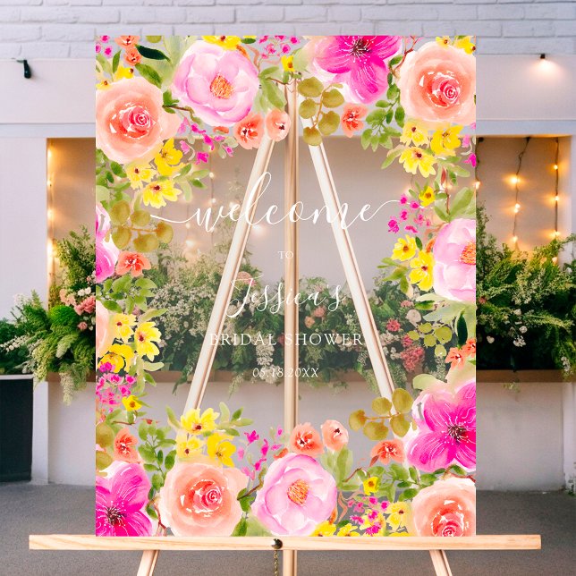 Bienvenue à la garden-party bohème de fleurs sauva (Boho wild flowers garden bridal shower welcome acrylic sign)