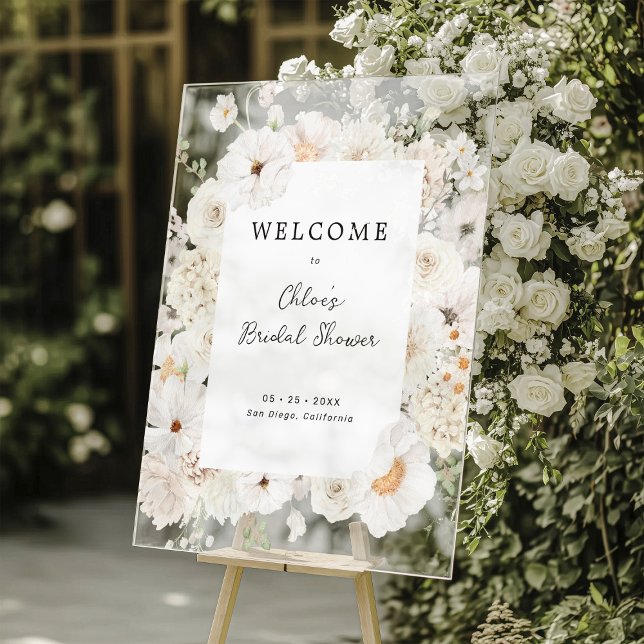 Bienvenue à la soirée de baby shower floral blanc (Créateur téléchargé)