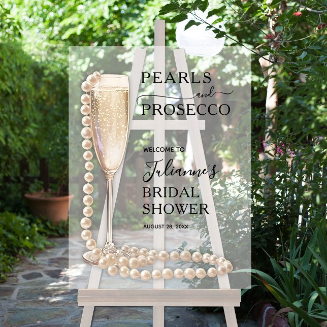 Bienvenue à la Soirée de Fiançailles Perles et Pro (Pearls and Prosecco bridal shower acrylic Welcome sign)