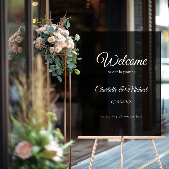Bienvenue à notre début ! (Welcome to our beginning! foam board acrylic sign with your nameas and date.)