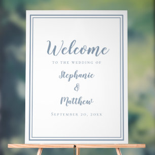 Bienvenue à notre mariage Élégant Simple Bleu Pous