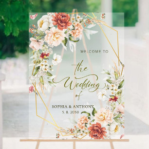 Bienvenue à Notre Mariage Foliage Gold Géométrique