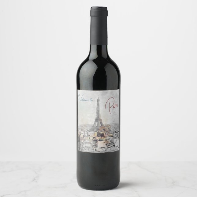 Bienvenue à Paris France Étiquette de vin | Paris (Devant)