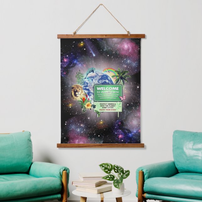 Bienvenue à Planet Earth Bois Tressé Tapisserie mu (Salon)