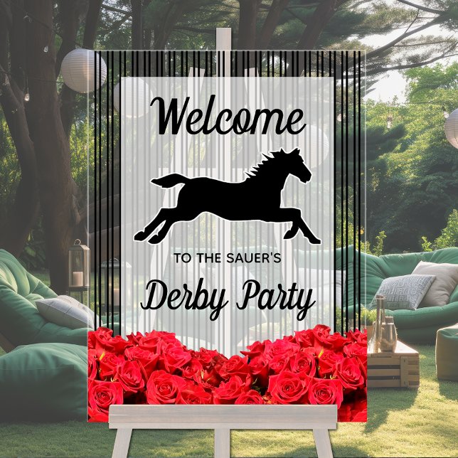 Bienvenue à Racehorse et à Derby Party Rose (Racehorse and Roses Derby Party Acrylic Welcome Sign)