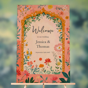 Bienvenue au mariage bohème floral rose de l'été