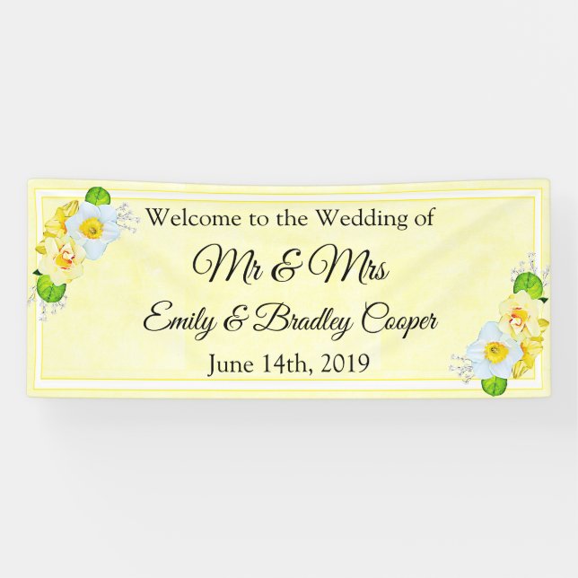 Bienvenue au Mariage de la bannière fleurie jaune (Horizontal)