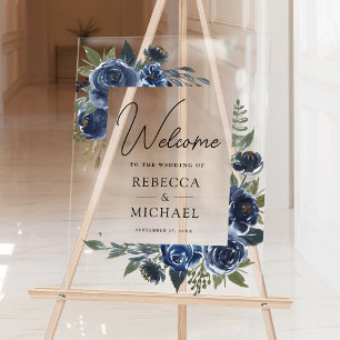 Bienvenue au mariage floral bleu marine rustique