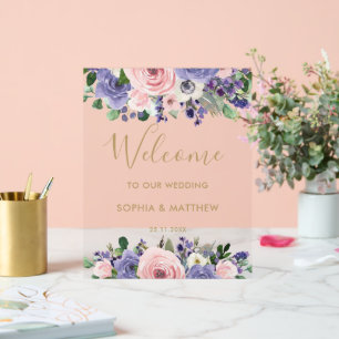 Bienvenue au mariage floral lavande rose Blush