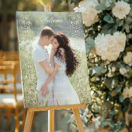 Bienvenue au mariage photo avec motif à volutes éc