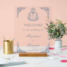 Bienvenue au mariage royal avec monogramme et crêt
