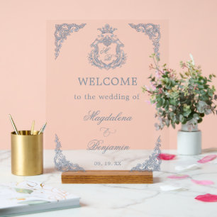 Bienvenue au mariage royal avec monogramme et crêt