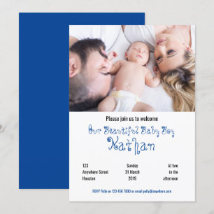 Bienvenue Baby Boy Photo Party Invitation
