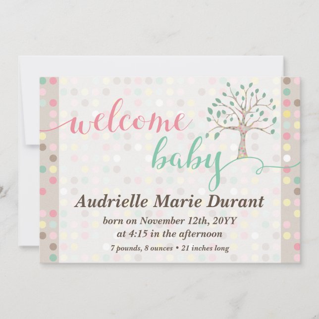Bienvenue Baby Faire-part Pastel Tree Photo person (Devant)