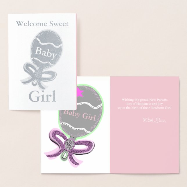 Bienvenue Baby Girl Silver Foil Carte de voeux (Affichage)