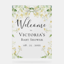 Bienvenue Baby shower floral neutre élégant