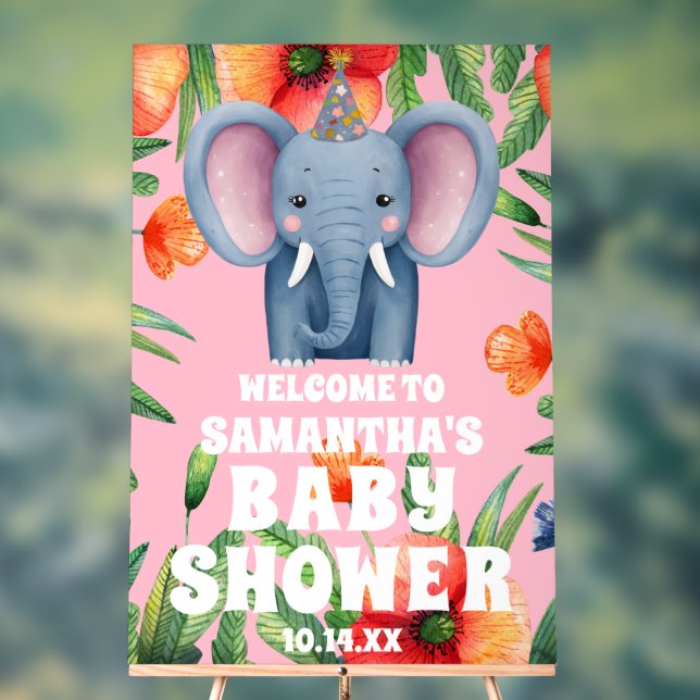Bienvenue Baby shower rose Eléphant Floral (Neutre)